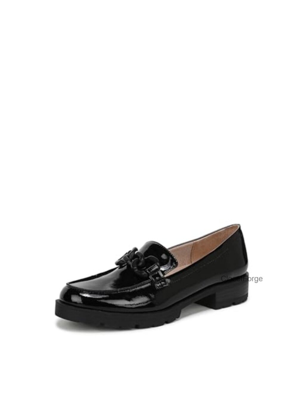 Womens Loafers Slip-On Faux Leather Cushioned Round Toe Block Heel